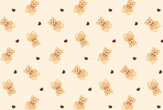 Naklejki seamless pattern with teddy bears and hearts for banners, cards, flyers, social media wallpapers, etc.