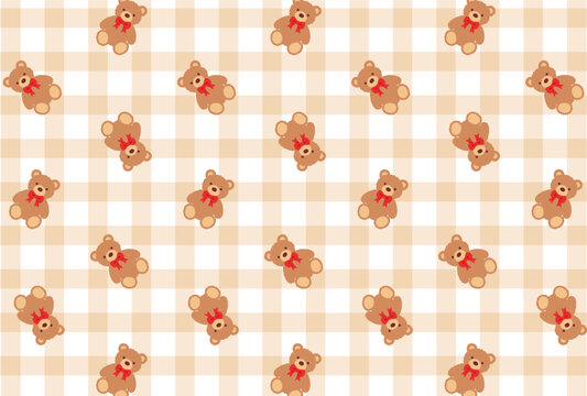Naklejki seamless pattern with teddy bears and gingham plaid for banners, cards, flyers, social media wallpapers, etc.