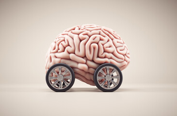 Brain with car wheel. Brainstorming concept. - 767625779