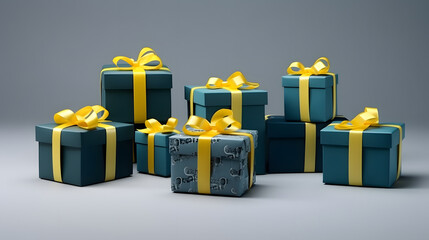 gift colored boxes tied with satin ribbon. holiday gift packaging