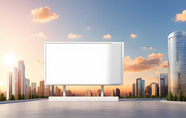 Obraz premium An empty billboard stands in front of a cityscape, mockup concept, Place for text or image, Advertising