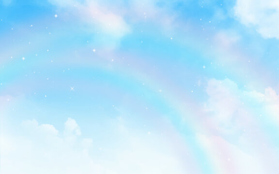 White cloud on blue sky. Blue sky with white clouds, Sky nature landscape image. Rainbow blue sky. Vector illustration.