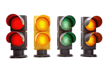 The Illuminated Assembly: A Pulsating Dance of Traffic Lights. On White or PNG Transparent Background.