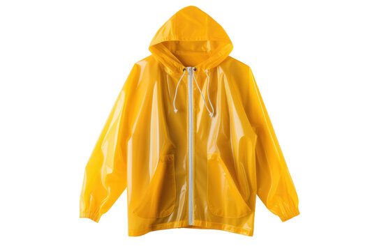 Sunshine Cloak: A Yellow Raincoat With a Hood and Zipper. On White or PNG Transparent Background.