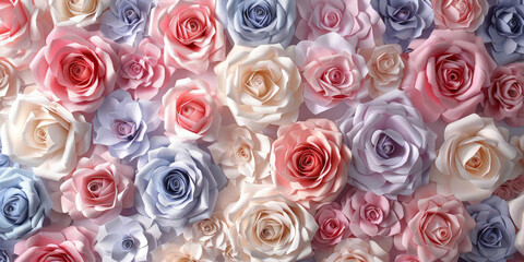 close up pastel colored roses background, colorful rose background, banner, wedding day, valentine, mothers day, banner