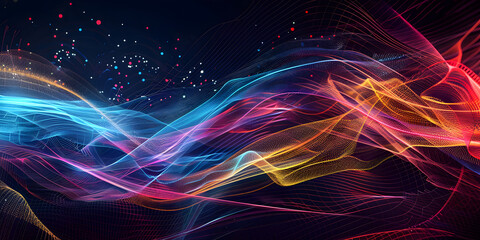  Abstract colorful background with a swirl of light and colors wave on a black background with colorful lines, Dancing Lights Illuminated trails of color moving in synchrony
  - obrazy, fototapety, plakaty