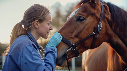 treatment vet on a horse - obrazy, fototapety, plakaty