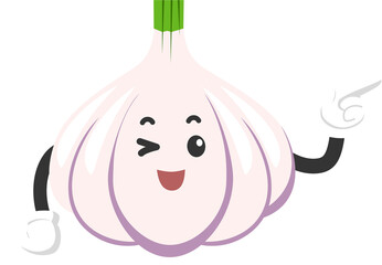cute garlic character adorable face with strong pose