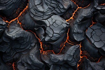 Burning lava as a background. Abstract background of extinct lava with red gaps. - obrazy, fototapety, plakaty