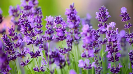 A stunning close-up view of vibrant lavender flowers showcasing their delicate details with soft focus on background, emphasizing the purple hues