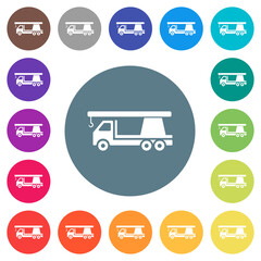 Crane truck flat white icons on round color backgrounds