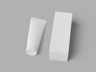 White Blank Skincare Tube Packaging with Box 3D Mockup