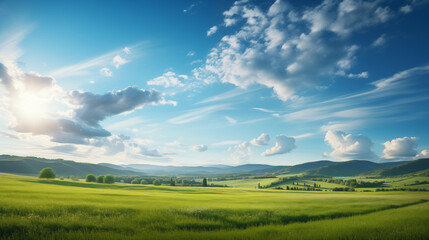 Stunning summer panorama showcasing sapphire skies, warm sunshine
