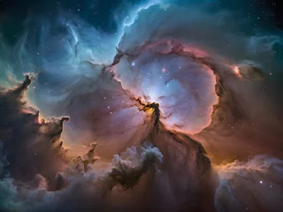 Foto op Canvas Colorful space galaxy cloud nebula. Supernova background wallpaper, landscape with space. © Fatema