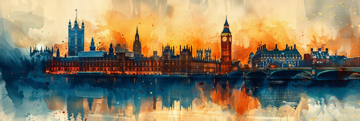 London city (Europe) in watercolor style impressive drawing illustration paint image created with  vacation travel tourism - obrazy, fototapety, plakaty