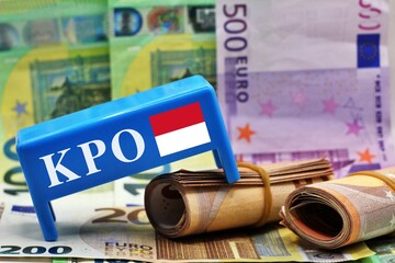 Inscription KPO which is Krajowy Plan Odbudowy next to Euro Money. New EU program for Poland