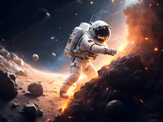 Fototapeta premium Astronaut in space, astronaut on the moon