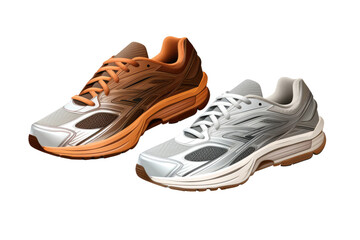Stepping Into Style: White and Brown Sneakers. On White or PNG Transparent Background.