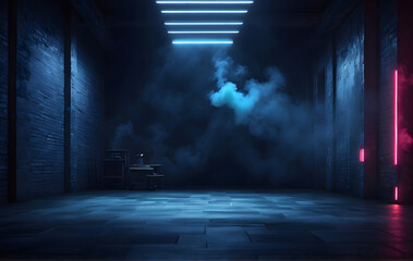 The spotlight illuminates the asphalt floor of the studio room, while tendrils of smoke dance...