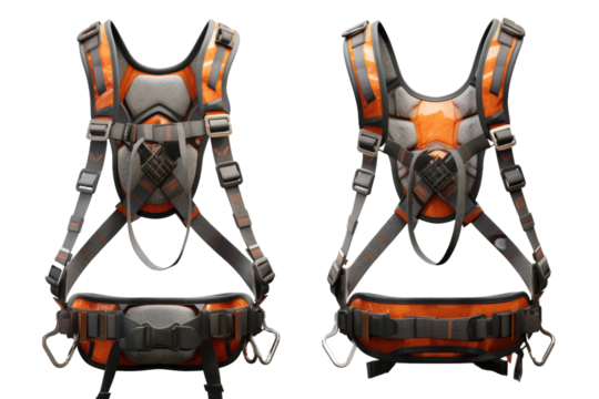 Twin Guardians: Safety Harnesses. On White or PNG Transparent Background.