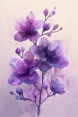 Purple Orchid flower watercolor illustration ,  