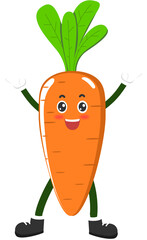 Orange carrot cartoon character adorable face with pose