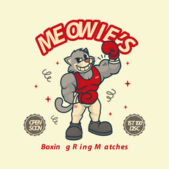 Cat Boxing Retro and Vintage Logo Mascot