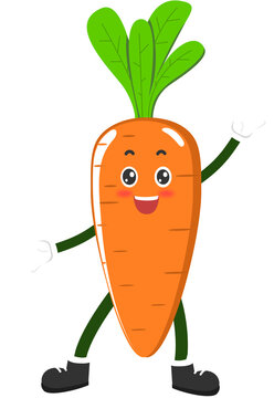 Orange carrot cartoon character adorable face with pose