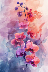 Purple Orchid flower watercolor illustration ,  