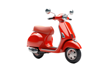Crimson Ride: Vibrant Red Scooter Against a Clean White Canvas. On White or PNG Transparent Background.