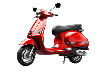 Crimson Dream: A Vibrant Red Scooter Standing Proudly on a Pure White Canvas. On White or PNG Transparent Background.