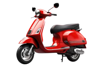 Wandaufkleber Scooter Crimson Dream: A Vibrant Red Scooter Standing Proudly on a Pure White Canvas. On White or PNG Transparent Background.