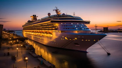 Fotobehang Majestic Cruise Ship Basking in the Glory of Sunset at Harbor © Bobby
