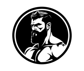 Bodybuilder silhouette illustration. Gym logo. Muscle fitness. Workout.
