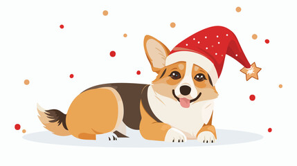 Corgi dog with christmas cap cartoon cute Flat vector