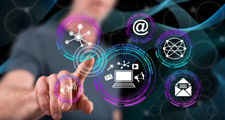 Man touching an online marketing concept