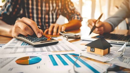 Businessman involved in real estate transaction with small model house on table. generative AI image