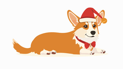 Corgi dog with christmas cap cartoon cute Flat vector