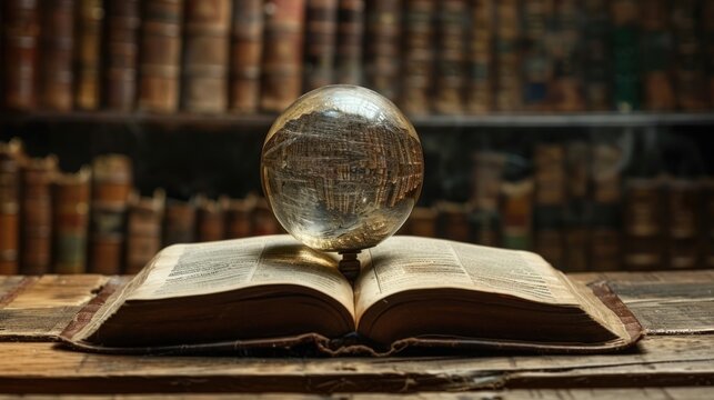 Transparent mystical spheres in books reveal secrets to curious readers. generative AI image
