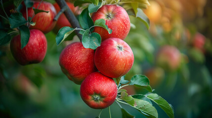 a bunch of red apples on a branch ready to be harvested, AI Generative.