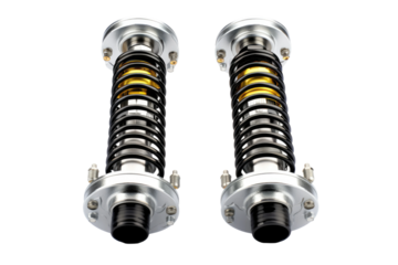 A Duet of Suspension: Front and Rear Shocks. On White or PNG Transparent Background.