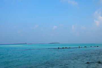 Mathiveri is one of the westernmost islands in the Maldives, beautiful beach scene with crystal...