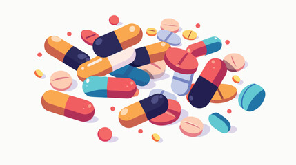 Flat color illustration of medical pills Flat vector