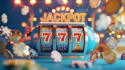 Casino slot machines jackpot big win 777 casino photo concept. Generative AI
 - obrazy, fototapety, plakaty