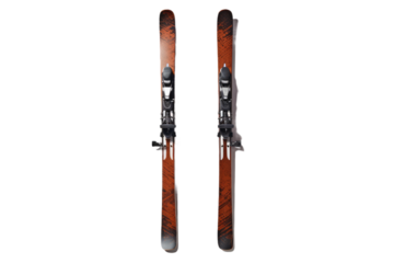 Sleek Skis Resting on Snowy Expanse. On White or PNG Transparent Background.