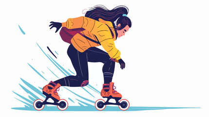Girl on roller skates inclined posture hands on knees