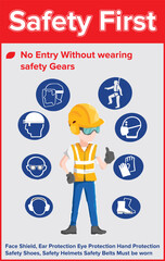 No entry without wearing saftey Gears concepty symble adobe illustrator 