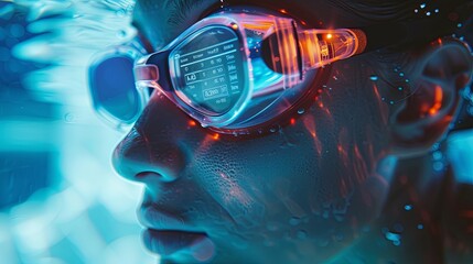 A swimmer experiences cutting-edge technology with smart goggles that display performance data in real-time underwater. Advanced Smart Goggles for Swimming Analytics

