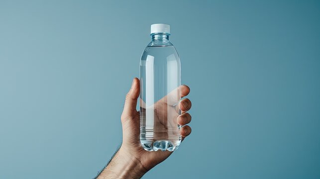 Hand gripping a water bottle, showcasing the necessity of staying hydrated and the use of plastics. Generative AI