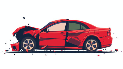 Illustration of a red car in an accident Flat vector